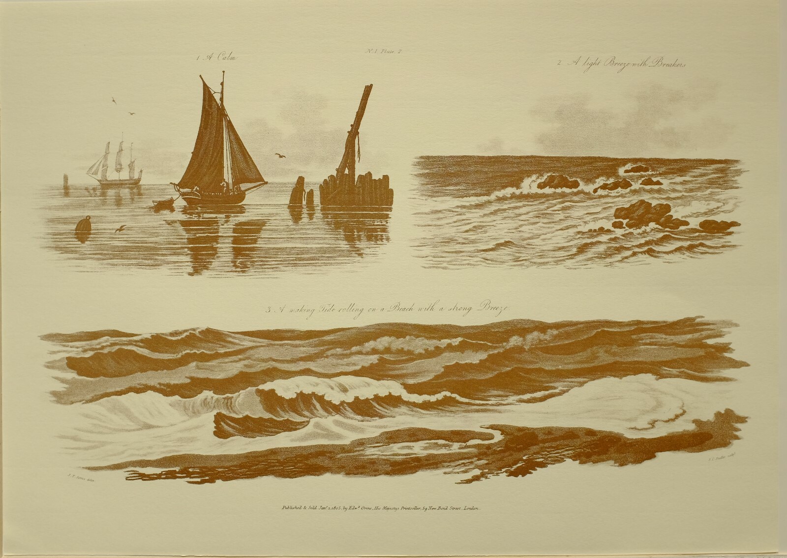 1805 Marine Aufdruck Water Studies Calm Breeze 1979 Groß Faksimile Liber 1805 Marine Aufdruck Water Studies Calm Breeze 1979 Groß Faksimile Liber