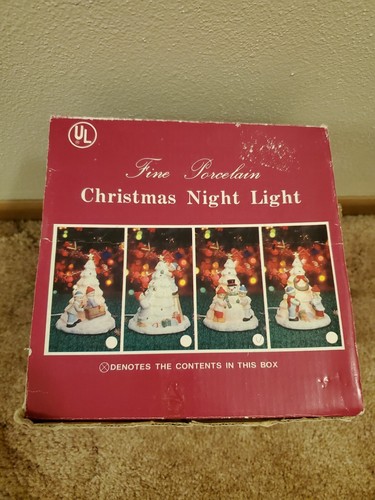 VTG Fine Porcelain Christmas Tree Night Light Boy & Girl Snowman Holiday WORKS - Picture 8 of 9