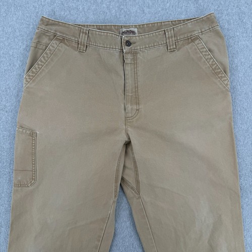 LL Bean Katahdin Iron Works Pants Men 40x32 Canvas Beige Khaki Carpenter Utility - Picture 2 of 14