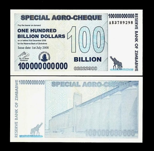 Zimbabwe 100000000000 DOLLARS P-64 2008 100 Billion Special Agro-Cheque UNC NOTE - Picture 6 of 6