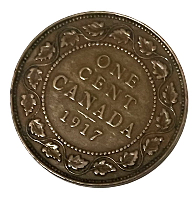 1917 Canadian Large One Cent Coin Canada George V Penny KM