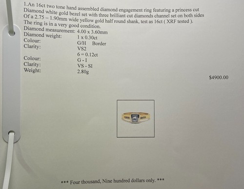 Diamond Ring 16ct Gold Princess & RBC 0.42ct tdw Size J1/2 Preloved VAL $4900 - Picture 8 of 9