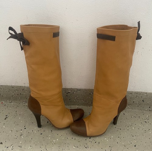 Gianmarco Lorenzi Stiefel 37 Lederstiefel Italy hellbraun High Heels Leder weich - Bild 2 von 13