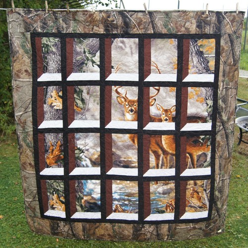 New! Outdoor Hunting Fall Deer "RealTree" Themed Decorative Quilt (62" x 62") - Picture 2 of 6