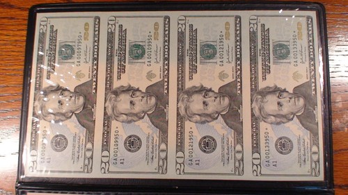 FIVE UNCUT SHEETS NOTES CHOICE UNCIRCULATED $1,$5,$10,$20 BILLS IN BEP FOLDERS! - Picture 4 of 7