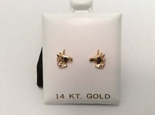 14k Yellow Real Gold Pony Unicorn Screwback safe children women stud CZ Earrings
