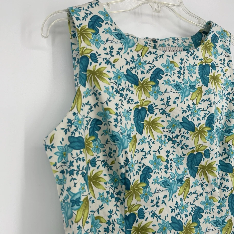 White Stag Vintage 90s Floral Shift Dress Blue Green Sleeveless Stretch Size 14 - Image 3 of 4