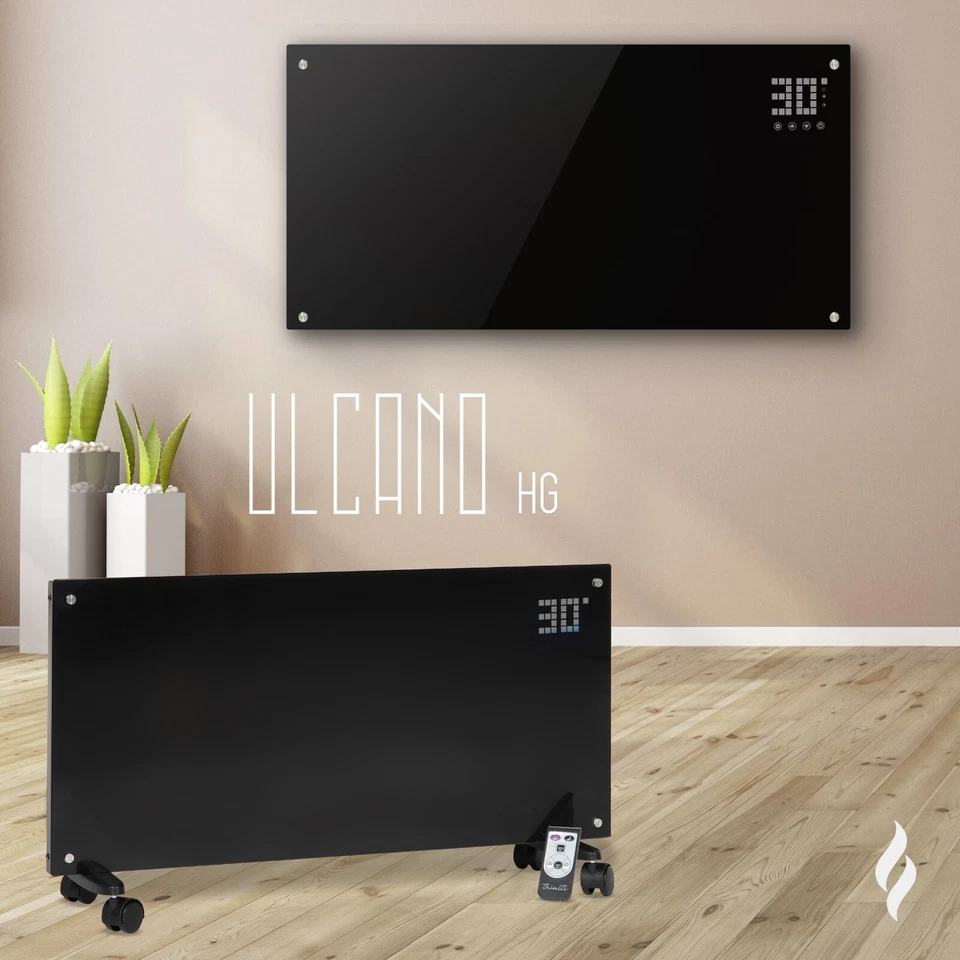 Stufa Elettrica Design Termoconvettore Potenza Regolabile VETRO TEMPERATO Nero