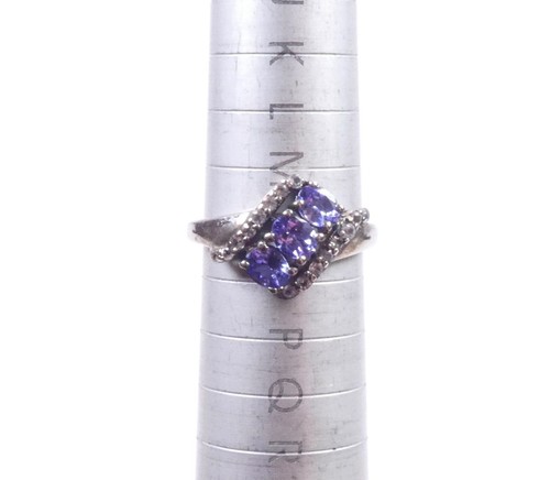 Anillo de tanzanita tres piedras plata de ley 925 detalles circonita cúbica 2,7 g - Imagen 3 de 9