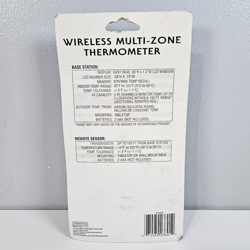 Springfield Multi-Zone Thermometer Indoor/Outdoor Wireless Remote New Sealed - Picture 2 of 2