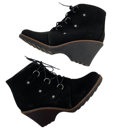White Mtn Ankle Bootie Womens Size 11 Wedge Liliana Lace Up Black - Picture 2 of 12