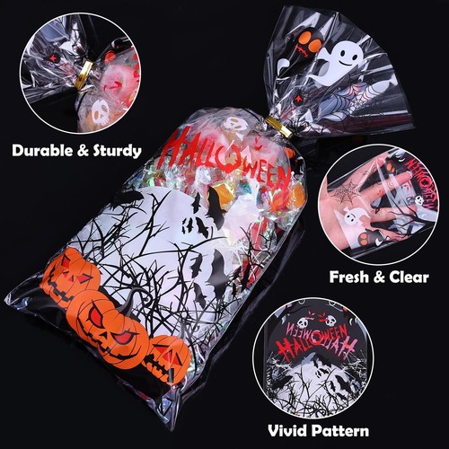 Halloween Cellophane Treat Bags 120pcs Halloween Plastic Clear Candy Bags Can... - Picture 5 of 8