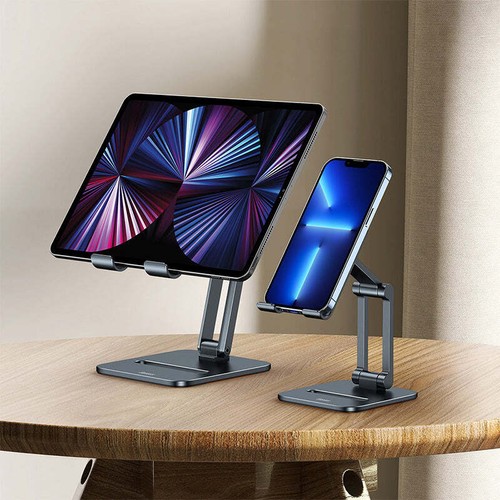 Sockel Ständer Baseus Desktop Biaxial Foldable für Smartphones und Tablets Grau - Bild 8 von 9