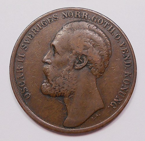 Sweden 1873 5 Ore F-VF ** RARE Date King Oscar I KEY Second Reform Bronze Coin