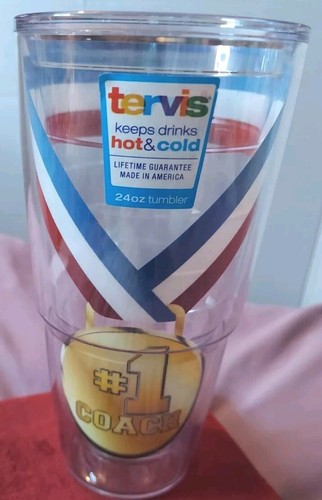 Bicchiere Tervis senza coperchio 24 oz nastro e medaglia design #1 Coach NUOVO - Foto 1 di 2
