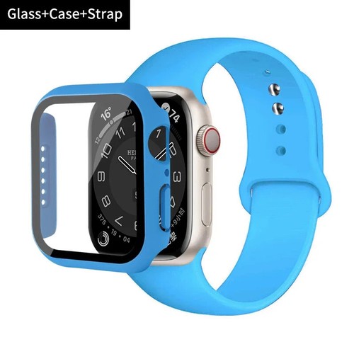 Glass+Case+Strap For Apple Watch band 44mm 41mm 45mm 40mm 38mm 42mm Silicone bra - Picture 75 of 155