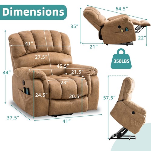 Large Electric Power Lift Recliner Chair for Elderly Big Tall W/ Massage Heat - Picture 33 of 54