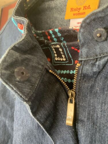 2 Piece Ruby Rd Beaded Blue Jean Jacket 18W Colorful Pullover Top 3/4 Sleeves 1X - Picture 4 of 16