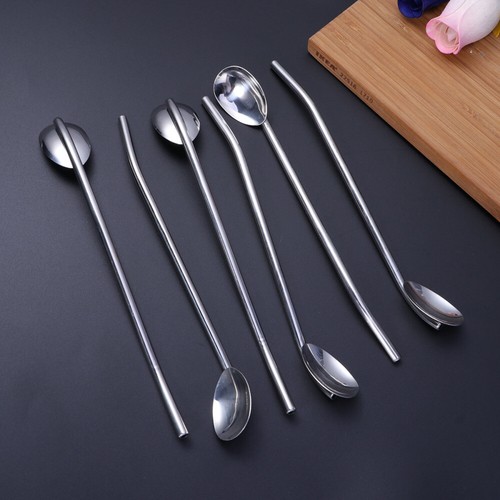 Cuchara de pajita de metal pajitas de metal palo decorativo para agitar bebida swizzle palo - Imagen 5 de 12