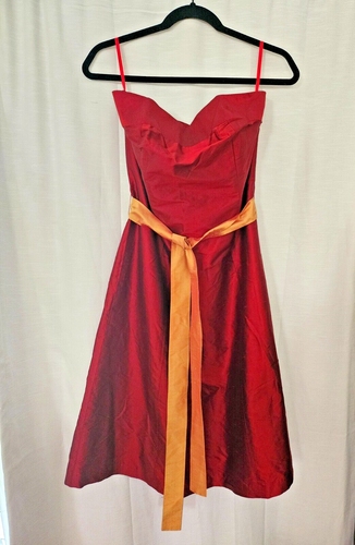 Aria 100% Dupioni Silk Red Strapless Midi Dress w/ Gold sash sz 12 FREE SHIPPING - Picture 3 of 7