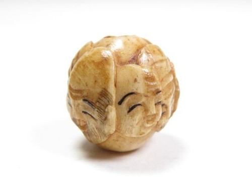 Japanisches Netsuke Antik Gesichter Geweih Schnitzerei Sagemono Meiji Ära - Bild 6 von 6