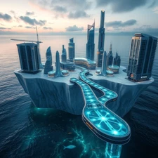 Digital picture Modern city skyline in the ice burg island printable file