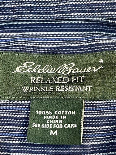 Eddie Bauer Shirt Medium Blue Purple Striped Mens Wrinkle Resistant Button Up - Picture 5 of 16