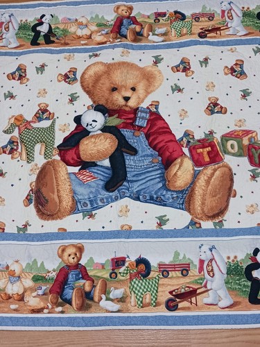 Vtg Blue Jean Teddy Quilted Wall Hanging Quilt Bears Boy Handmade 1980's  - Picture 13 of 24