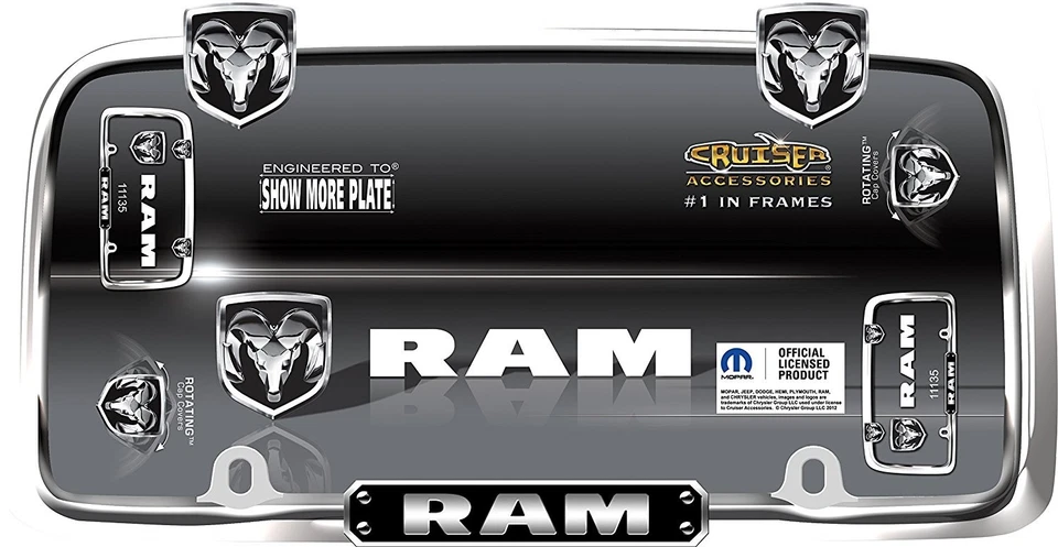 铬/黑色道奇 Ram 金属车牌车架汽车/卡车钢制标签夹 Hemi — 第 4/4 张图片
