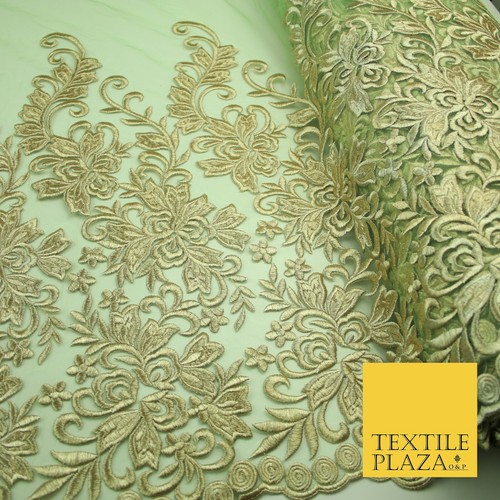 5 YARDS AFRICAN LACE ASO EBI NEW Gold Embroidery Mesh Net Wedding Sari Fabric - Picture 30 of 42