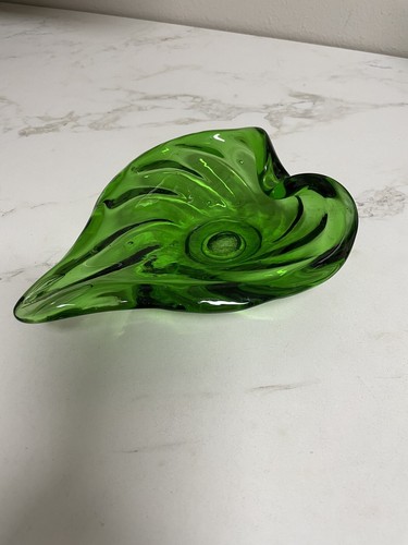 CENICERO DE VIDRIO ARTE VERDE VINTAGE 7” SOPLADO A MANO MEDIADOS DE SIGLO MODERNO - Imagen 4 de 8