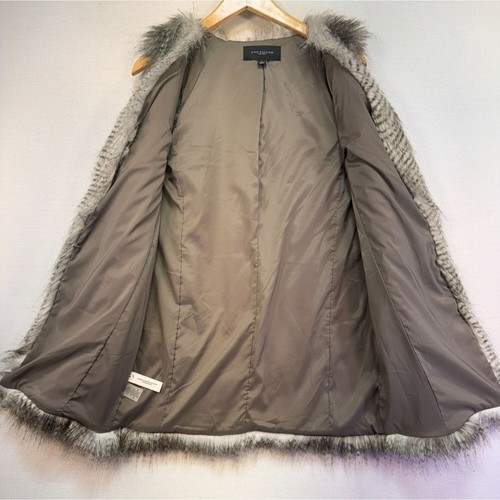 Ann Taylor Faux Fur Vest Small Gray & White Striped Pattern - Picture 9 of 12