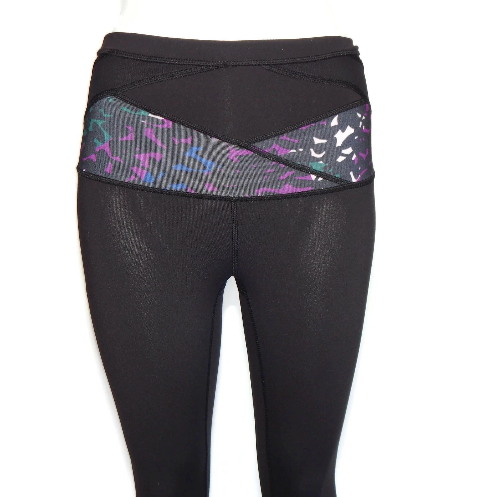 LULULEMON Pretty Speckled Purple Diamond Black Leggings size 4 running - 631