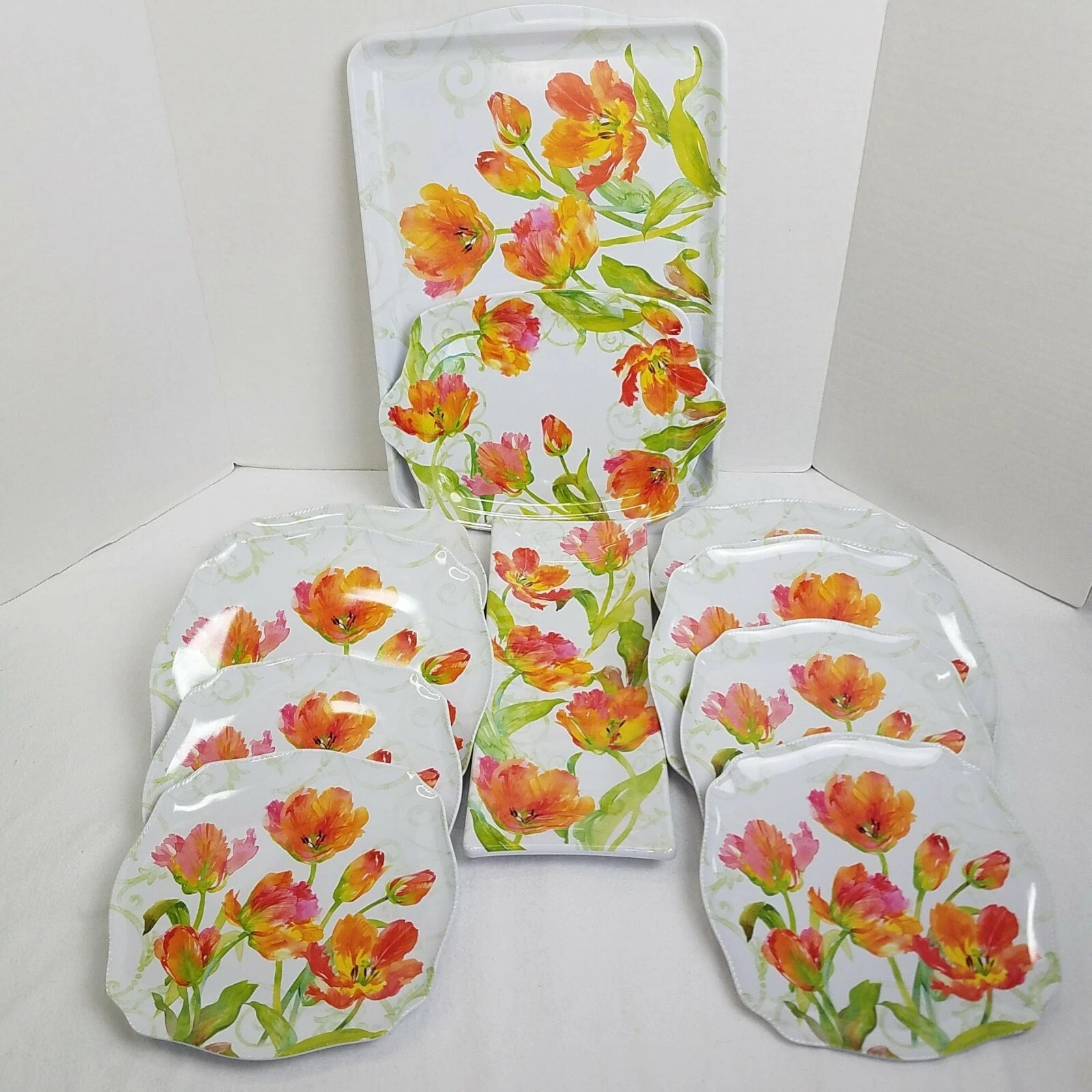 11pc Set Melamine Dishes/Trays Orange Red Tulips/Patio/Pool/Picnic/Outdoor Safe
Opens in a new windo
