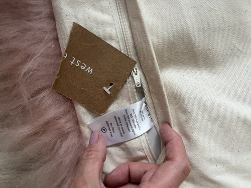 West Elm Mongolian Lamb Pillow Cover Dusty Pink 24x24 In - Picture 4 of 4