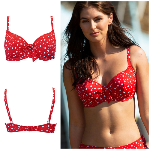 Pour Moi Red Padded Bikini Top Swimwear Mini Maxi Sweetheart Neckline Polka Dot - Picture 4 of 5