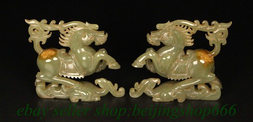 4.4" Old Chinese Hetian Jade Nephrite Carved Fegnshui Horse Statue Pair - Picture 6 of 9