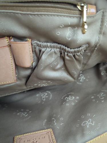 Rioni Moda Italia Tall Tote Leather Trim Handbag Purse Brown W. Gold Hardware - Picture 7 of 13