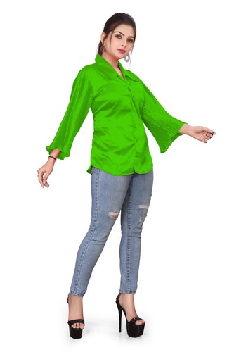 Top corto satinado con botones cuello en V para mujer/niña ropa de oficina SP4 - Imagen 51 de 250