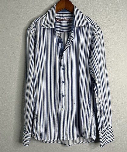 Robert Graham Boys Button Down Blue/White Flip Cuffs Dress Shirt M (10-12) - Picture 3 of 10