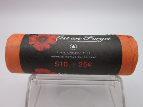 2004 Canada Poppy Colorized 25 Cents $10 Sealed Roll of 40 "Lest We Forget" - Picture 3 of 9
