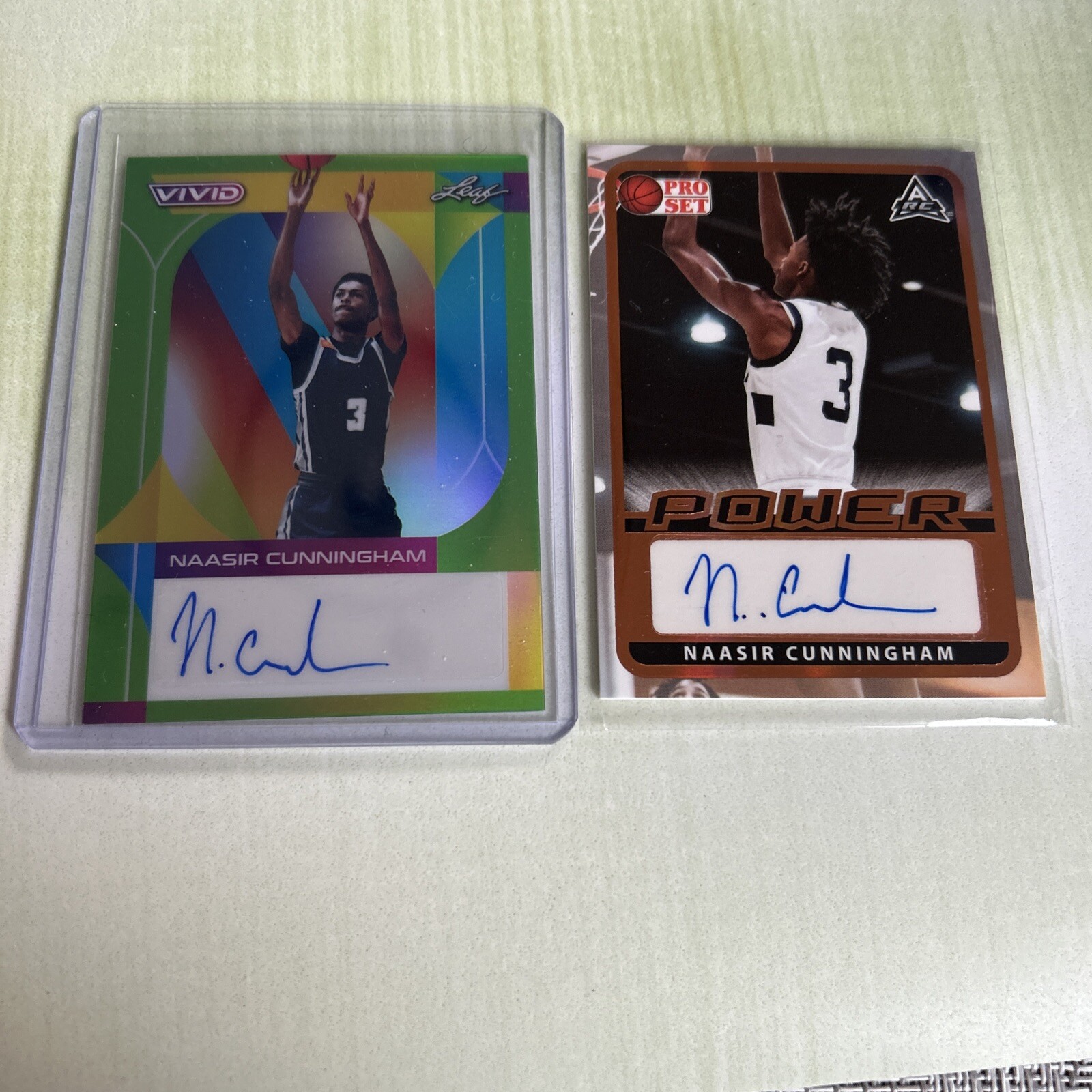 2022-23 Leaf Vivid Naasir Cunningham Green Rookie Auto /15 + Pro Set Power Auto