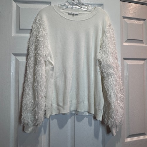 Sioni Milano Women XL Sweater Ivory Long Sleeve Feather Soft Girl Cozy Glam