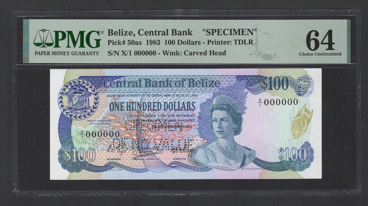 Belize 100 Dollars 1983 P50as 