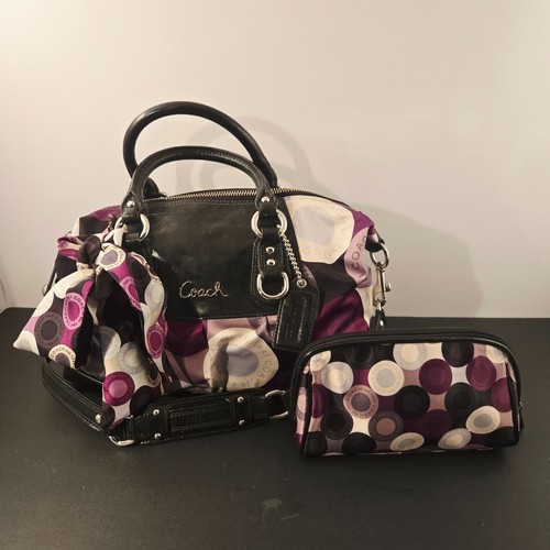 COACH F15451 Ashley Purple Black Convertible Satchel RARE scarf and sm bag - Picture 2 of 17