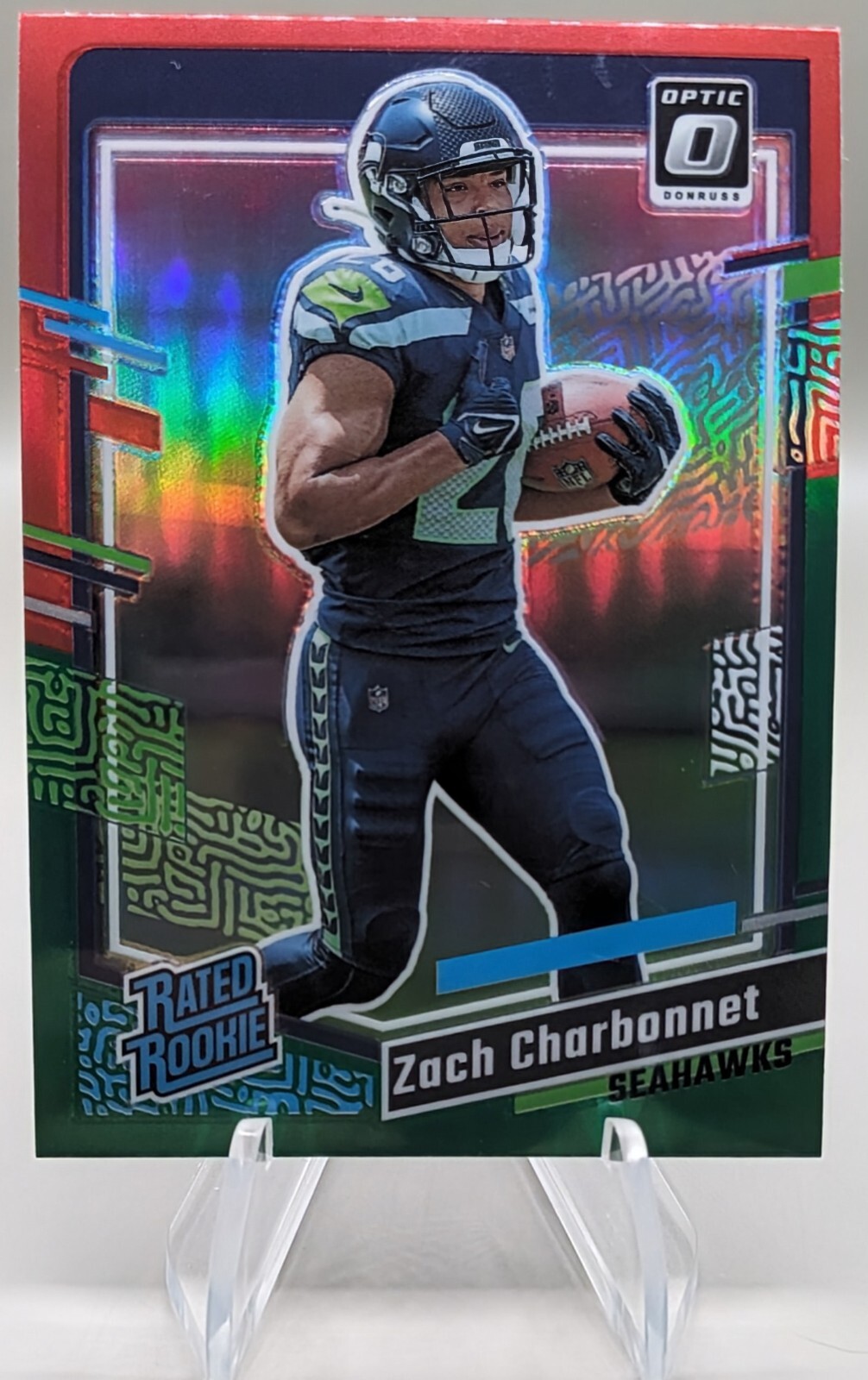 2023 Panini DONRUSS Zach Charbonnet RATED ROOKIE OPTIC PREVIEW RED GREEN Prizm