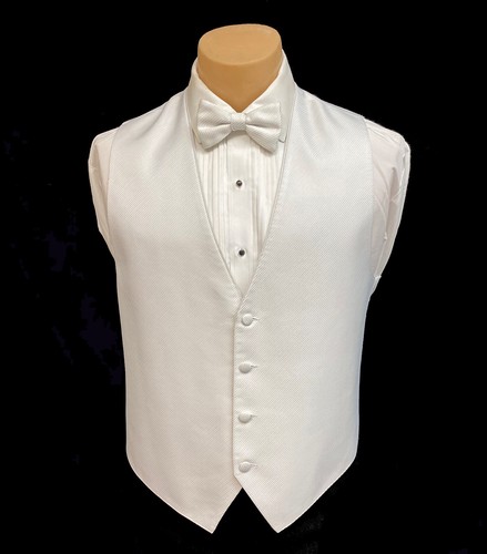 Men's Flow Formals Pure White Tuxedo Vest & Tie Mason Wedding Prom Groom - Picture 1 of 10