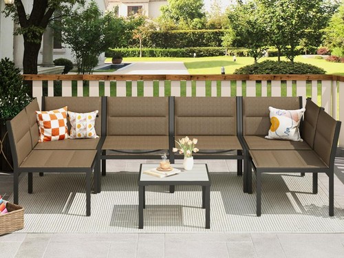 7 Pieces Outdoor Patio Sectional Furniture Conversation Sets with Coffee Table - Picture 14 of 47