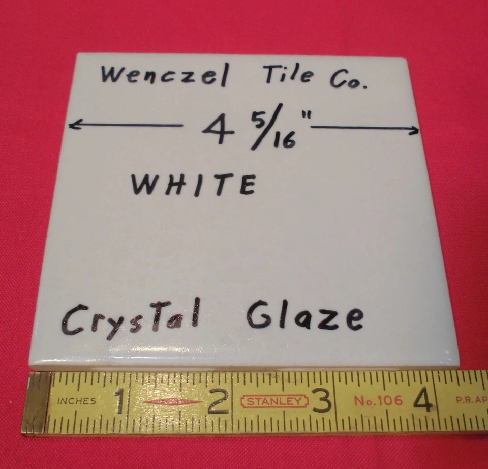 1 pc. Blanco: Azulejo de cerámica esmaltado de cristal por Wenczel Co. 4-5/16" hecho años 70 - 80 Foto 3 de 4
