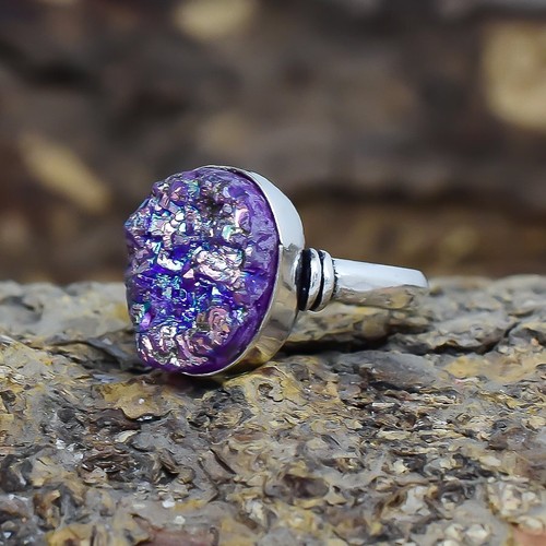 Lila Titan Druzy Edelstein Handarbeit Silber Schmuck Ring Größe 9 RSLS498 - Bild 2 von 5